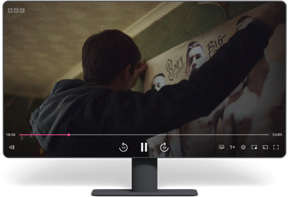 A TV screen showing the BBC iPlayer app streaming in Spain