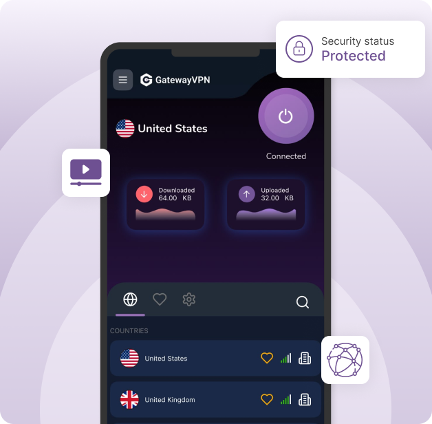 GatewayVPN app shown on a smartphone